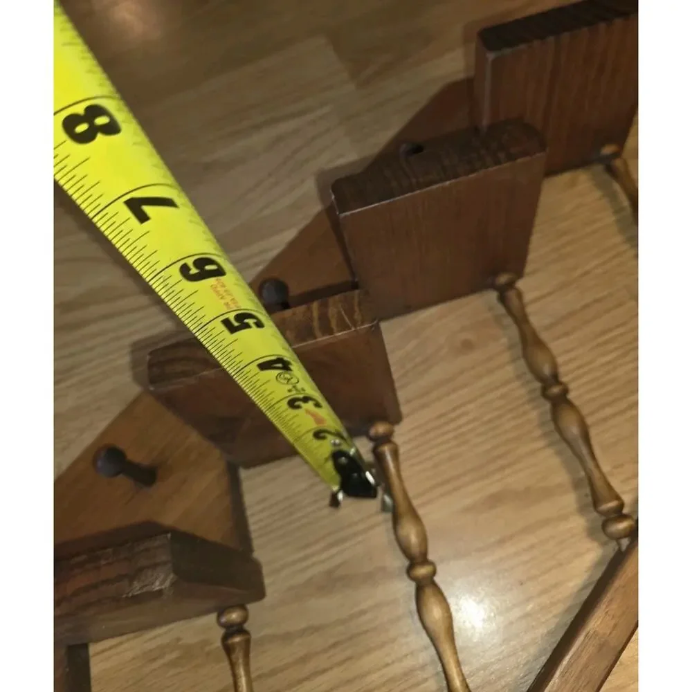 Vtg 2 Wooden Staircase Wall Display Shelves 7 Steps Each Spindles Pegs Handmade